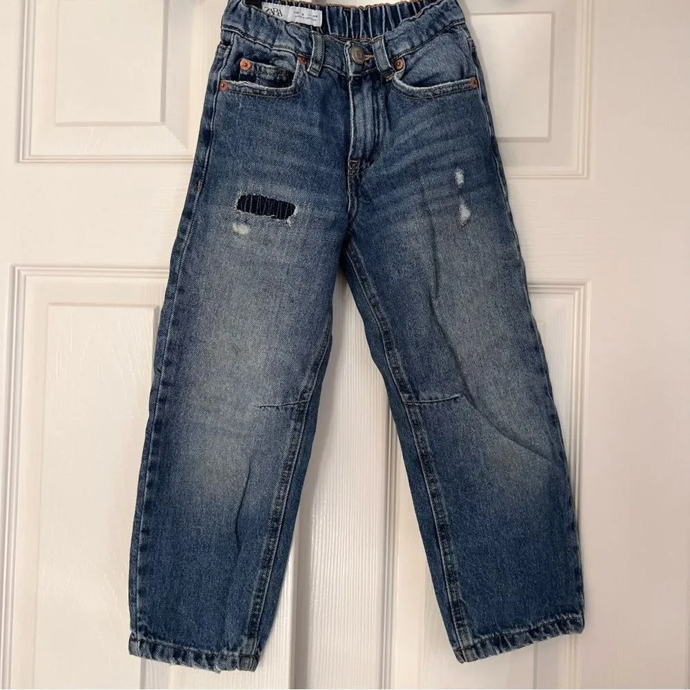 Zara Blue Distressed Cotton Baggy Denim Jeans Boys 6 Years Old EUC